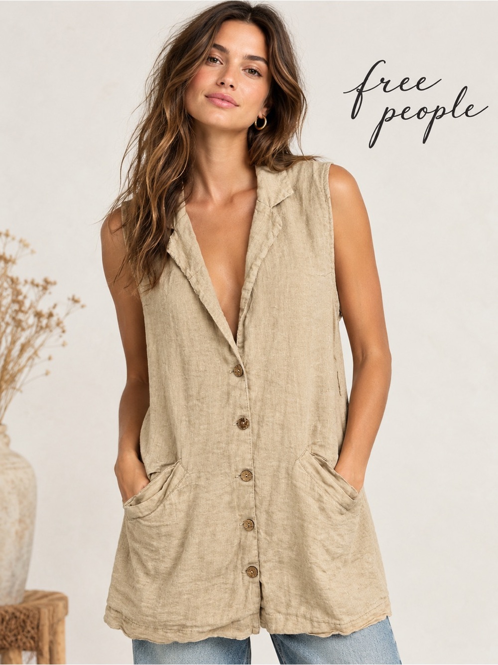 Free People Sleeveless Linen Vest
